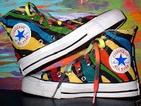 Hand Painted or Tie-Dyed High Top Chucks  Custom painted stripe design, shot 2.