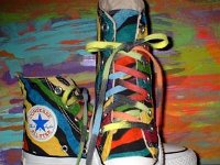 Hand Painted or Tie-Dyed High Top Chucks  Custom painted stripe design, shot 3.