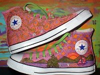 Hand Painted or Tie-Dyed High Top Chucks  Peace sign painted chucks, shot 2.