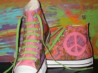 Hand Painted or Tie-Dyed High Top Chucks  Peace sign painted chucks, shot 3.