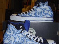 Hand Painted or Tie-Dyed High Top Chucks  Side views of custom painted black and royal blue foldover high tops.