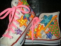 Hand Painted or Tie-Dyed High Top Chucks  Rock star pattern high tops, view 1.