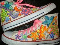 Hand Painted or Tie-Dyed High Top Chucks  Rock star pattern high tops, view 3.