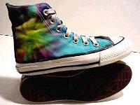 Hand Painted or Tie-Dyed High Top Chucks  Tie dyed black high tops, outside and sole views.