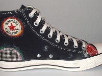 Patchwork High Top and Low Cut Chucks  Inside patch view of a left black high top.
