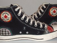 Patchwork High Top and Low Cut Chucks  Inside patch views of a pair of black high tops.