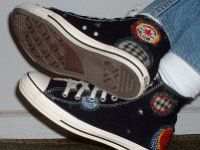 Patchwork High Top and Low Cut Chucks  Wearing black patches high tops, side and sole view.