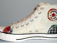 Patchwork High Top and Low Cut Chucks  Inside patch view of a right natural white high top.