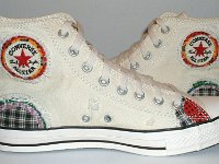 Patchwork High Top and Low Cut Chucks  Inside patch views of a pair of natural white high tops.