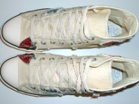 Patchwork High Top and Low Cut Chucks  Top view of a pair of natural white high tops.