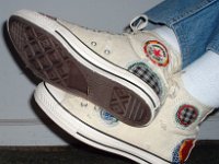 Patchwork High Top and Low Cut Chucks  Wearing white patches high tops, side and sole views.