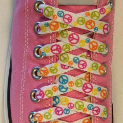 Peace Sign Shoelaces for Chucks  Peace Sign shoelace on a pink low top chuck.