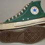 Pine Green HIgh Top Chucks  Inside patch and sole views of made in USA pine green high top chucks.