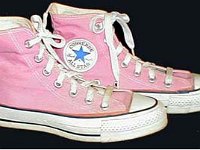 Pink High Top and Low Cut Chucks  Light pink high tops, right outside and left inside patch views.