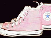 Pink High Top and Low Cut Chucks  Light pink high tops, left outside and right inside patch views.