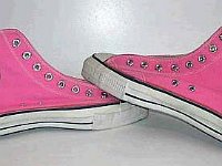 Pink High Top and Low Cut Chucks  Neon pink high tops, inside patch views.