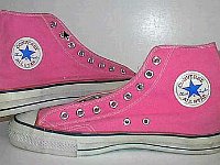 Pink High Top and Low Cut Chucks  Neon pink high tops, angled inside patch views.