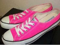 Pink High Top and Low Cut Chucks  Neon pink low cuts, angled top view.