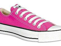 Pink High Top and Low Cut Chucks  Neon pink low cut, angled side view.