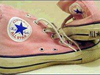 Pink High Top and Low Cut Chucks  Worn peach high tops, inside patch and rear views.
