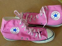 Pink High Top and Low Cut Chucks  Pink high tops, top and inside patch view.
