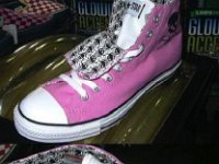 Pink High Top and Low Cut Chucks  Pink Jackass double tongue high tops.