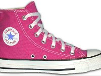 Pink High Top and Low Cut Chucks  Raspberry red left high top, inside patch view.