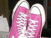 Pink High Top and Low Cut Chucks  Wearing raspberry red high tops.