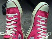 Pink High Top and Low Cut Chucks  Wearing neon pink high tops.