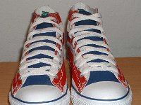 Puerto Rico Frog Flag Rolldown High Top Chucks  Puerto Rico Flag Foldover High Tops, front view.