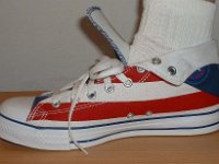 Puerto Rico Frog Flag Rolldown High Top Chucks  Wearing Puerto Rico Flag Foldover High Tops, right inside patch view.