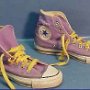 Purple HIgh Top Chucks  Light purple high tops with yellow laces, shot 1.
