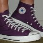 Purple High Top Chucks  Wearing purple passion high tops, right side view 1