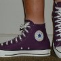 Purple High Top Chucks  Wearing purple passion high tops, left side view 2.