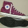 Purple HIgh Top Chucks  inside patch and sole views  of purple tie dye high tops.