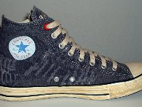 The Ramones High Top Chucks  Inside patch view of a left Ramone's high top with hemp laces.