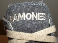 The Ramones High Top Chucks  Closeup of the tongue of a Ramone's high top with hemp laces.