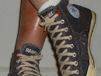 The Ramones High Top Chucks  Standing in a pair of Ramone's high tops with hemp laces, front view.