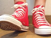 2017 Core Red High Top Chucks  Wearing 2017 red high tops, front view 1.
