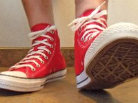 2017 Core Red High Top Chucks  Wearing 2017 red high tops, front view 2.