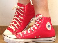 2017 Core Red High Top Chucks  Wearing 2017 red high tops, left side view 2.