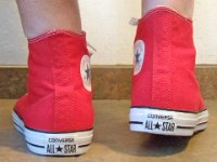 2017 Core Red High Top Chucks  Wearing 2017 red high tops, rear view 1.