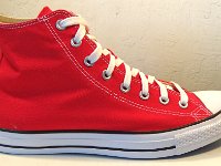 2017 Core Red High Top Chucks  Outside view of a right 2017 red  high top.