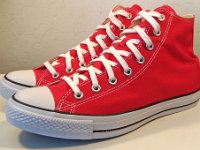 2017 Core Red High Top Chucks  Angled side view of 2017 red high tops.