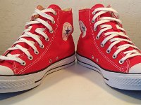 2017 Core Red High Top Chucks  Angled front view of 2017 red high tops.