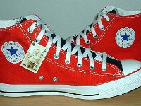 Red and Black 2-Tone Chucks  Red and black 2-tone high tops, new with tag, inside patch view.