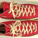 Red Chuck 70 Vintage Canvas High Tops  Top view of red Chuck 70 vintage canvas high tops.