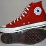 Red High Top Chucks  Inside patch and sole views of picante red high tops.