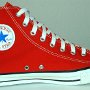 Red High Top Chucks  Inside patch view of a left made in USA red high top.