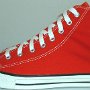 Red High Top Chucks  Outside view of a left made in USA red high top.